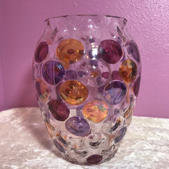 Bohemian Crystal Other - Mid Century Nemo Borske Sklo Czech * Optical Dot Glass Ball Vase Bohemia Crystal